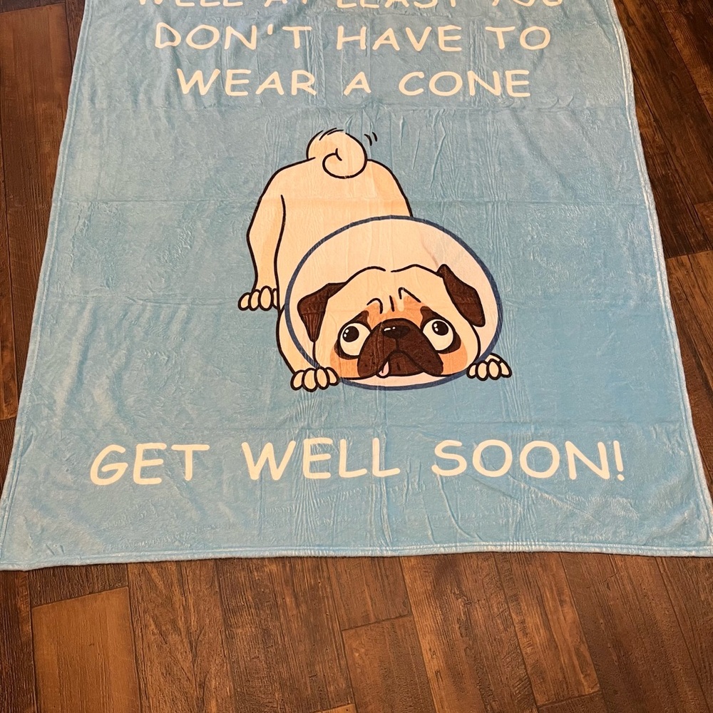 Blue Pug Get Well Soon Blanket